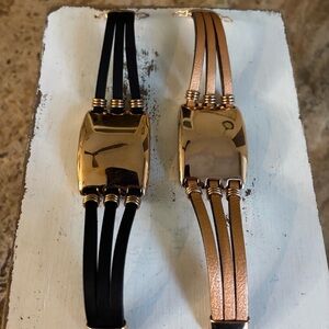 Milor Italian Bronze/Leather Bracelets. Set of 2